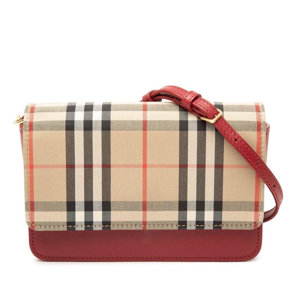 Burberry House Check Trimmed Leather Flap Crossbody