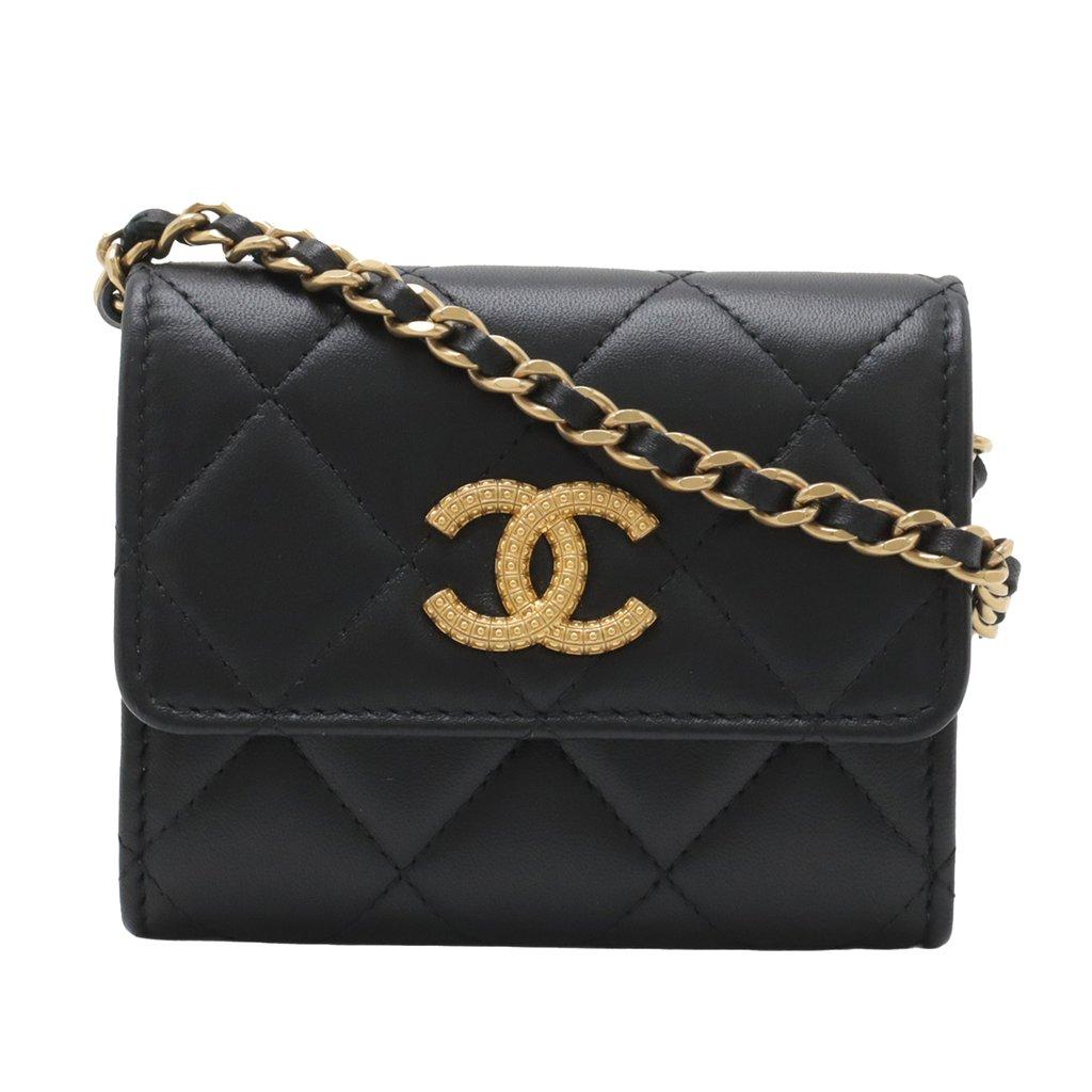 Chanel CC Quilted Lambskin Coin Purse With Chain