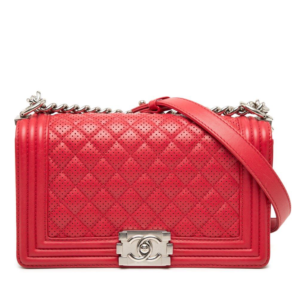 Chanel Old Medium Quilted Perforated Lambskin Boy Flap