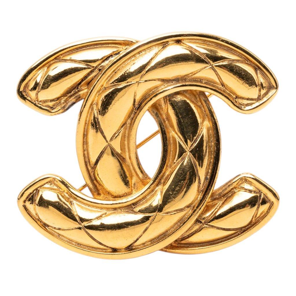 Chanel CC Gold Plated Quilted Brooch