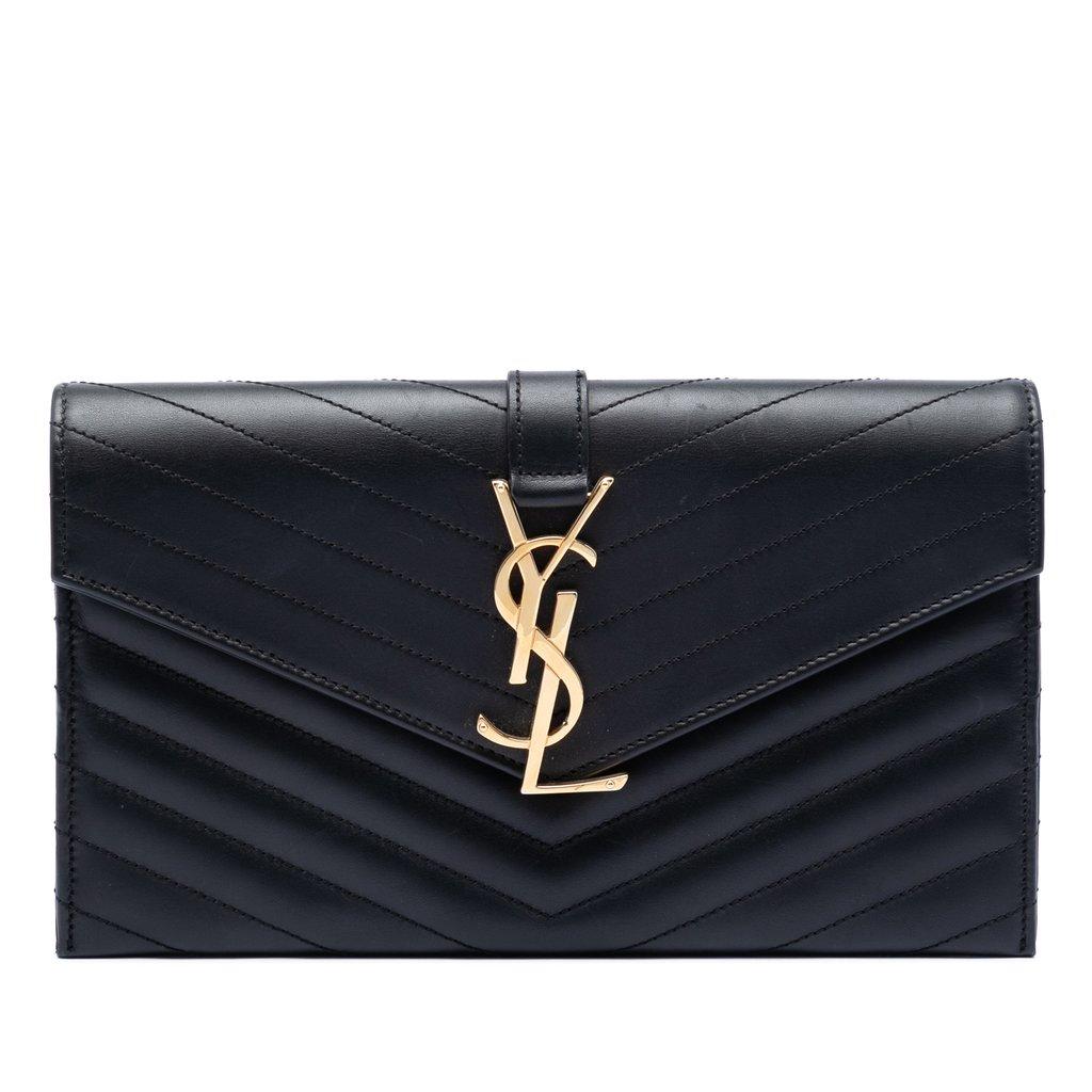 Saint Laurent Lambskin Chevron Monogram Clutch