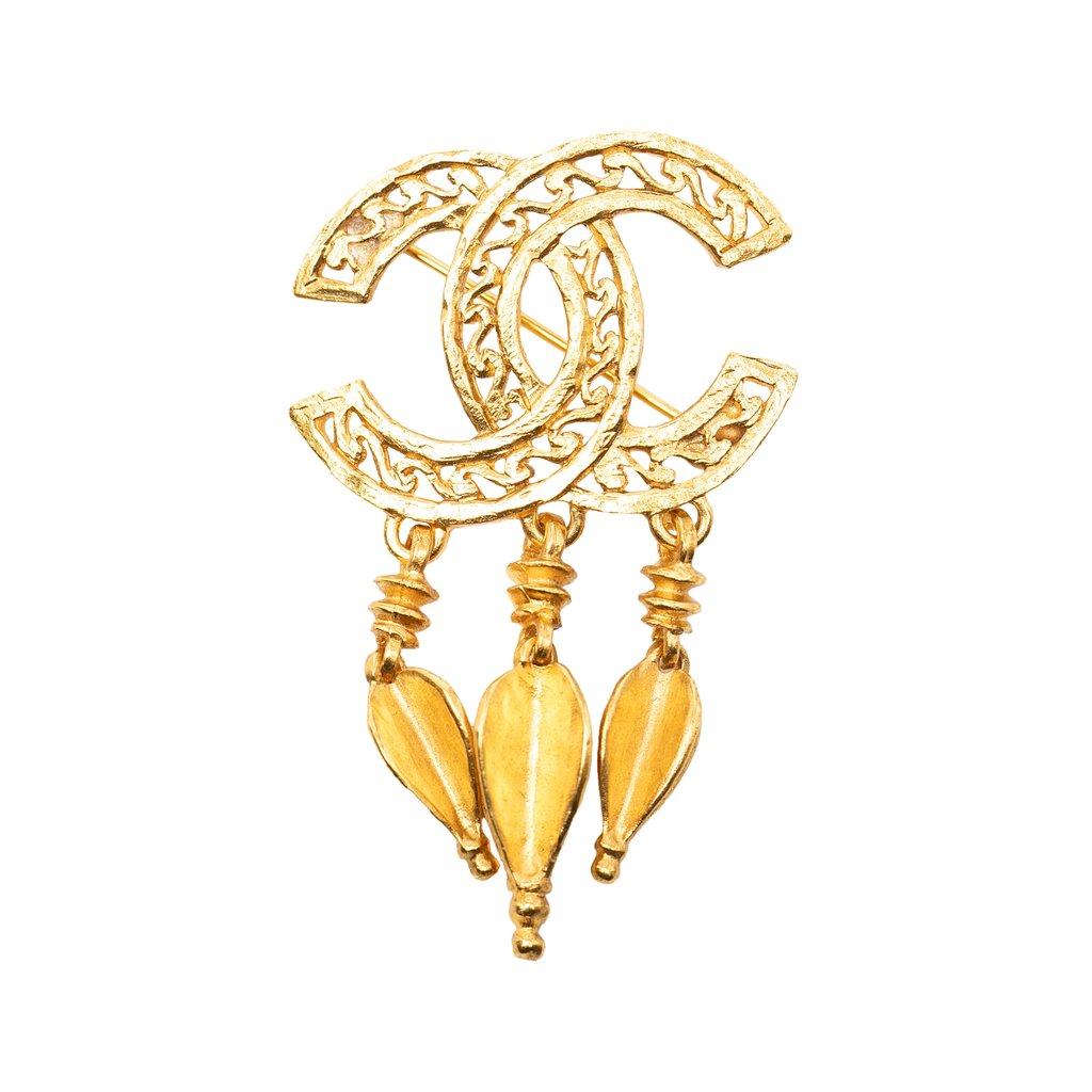 Chanel CC Gold Plated Filigree Pin Brooch
