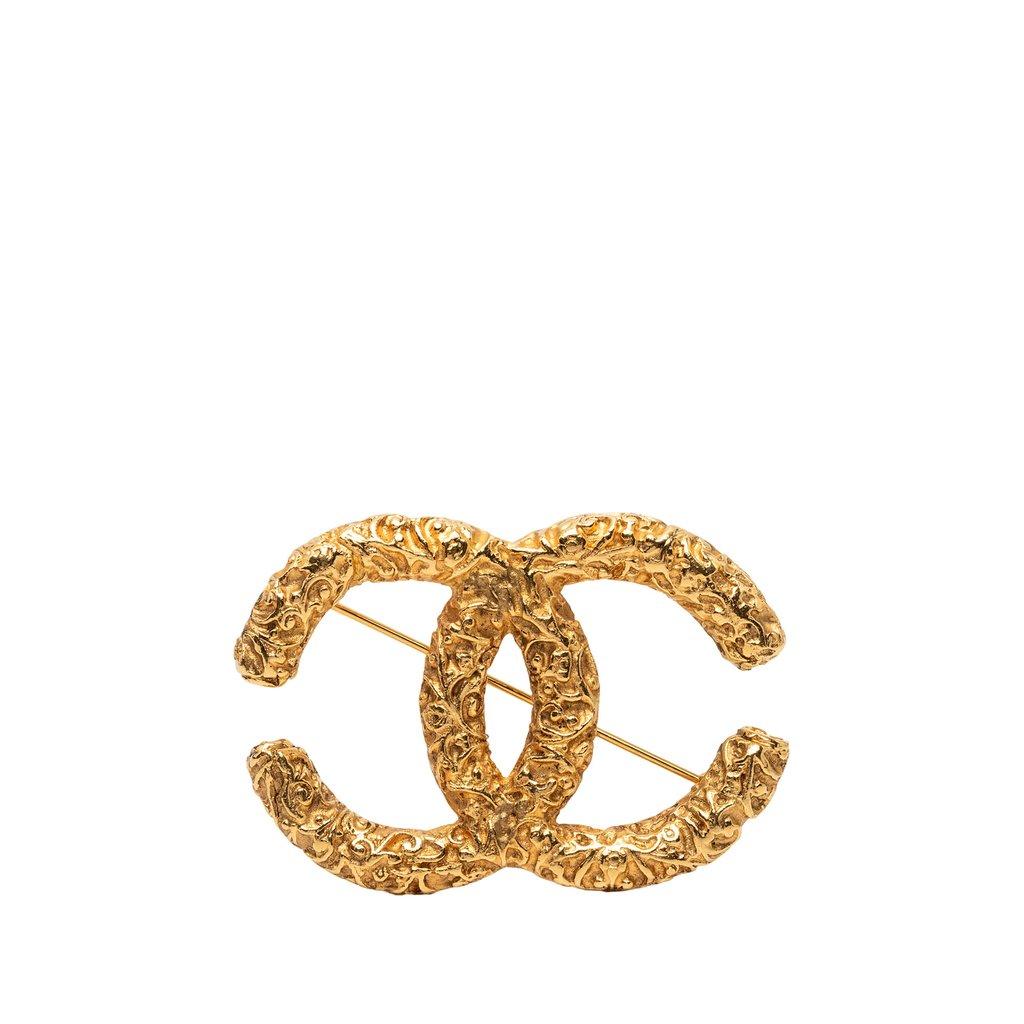 Chanel CC Gold Plated Baroque Embossed Brooch