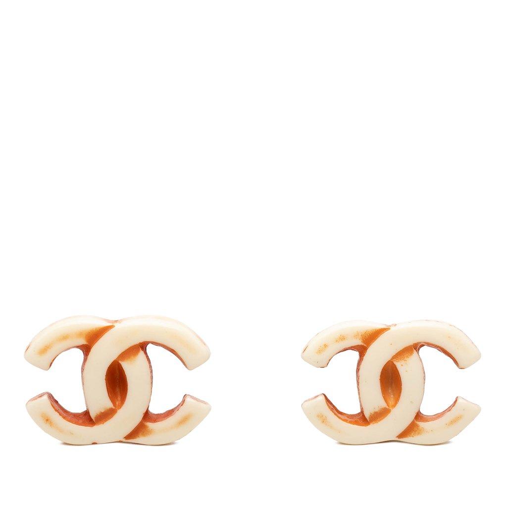 Chanel CC Resin Gold Plated Clip On Earrings
