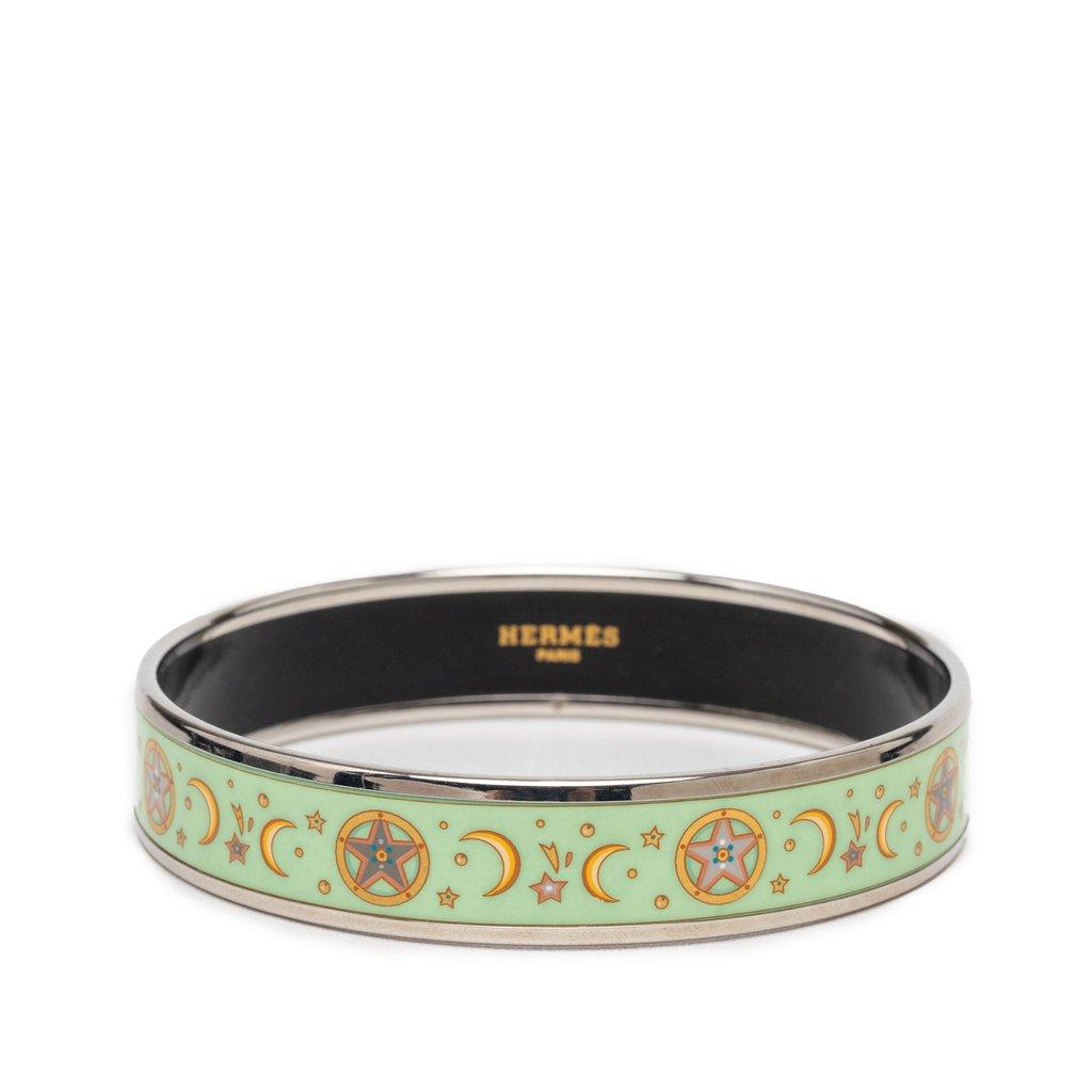 Hermès Narrow Enamel Moon and Stars Bangle 70