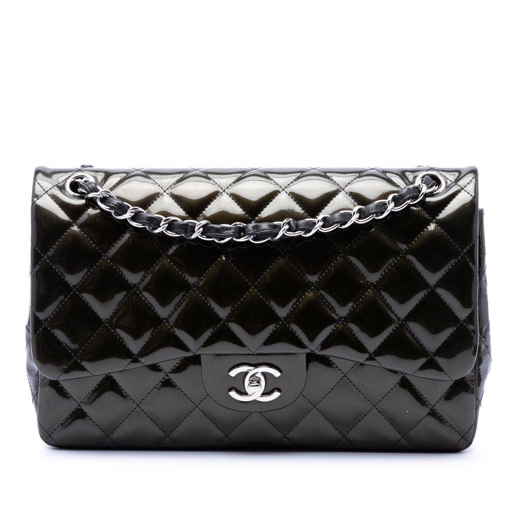 Chanel Jumbo Classic Striated Patent Double Flap