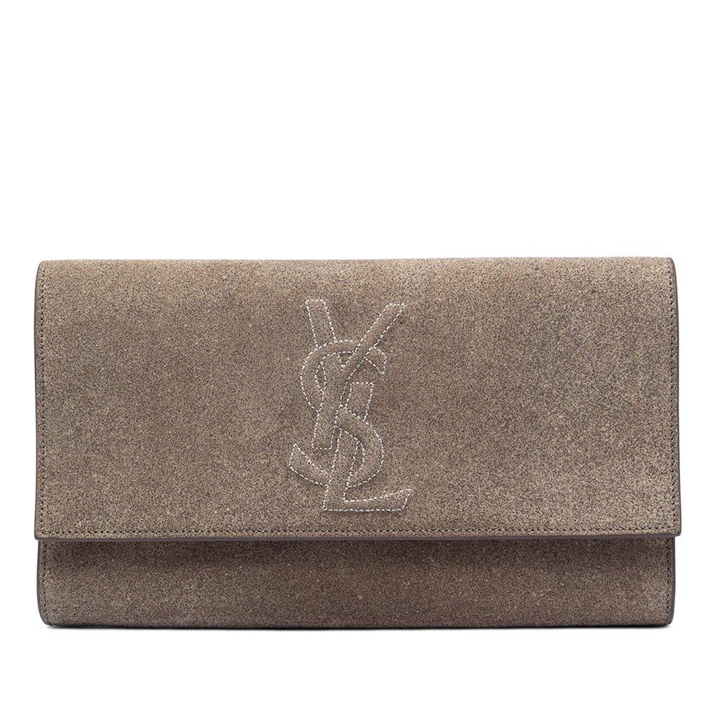 Saint Laurent Large Stitched Suede Monogram Belle De Jour Clutch