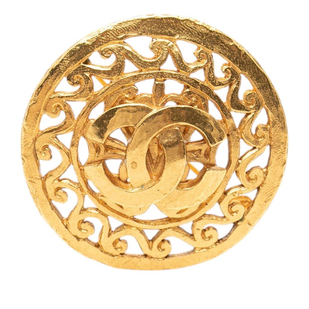 Chanel CC Gold Plated Medallion Round Brooch