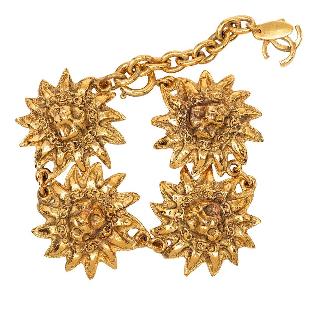 Chanel CC Gold Plated Lion Head Medallion Link Bracelet