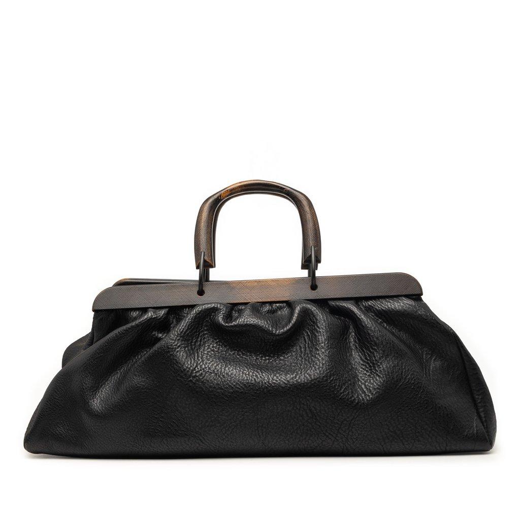 Gucci Calfskin Wood Frame Handbag