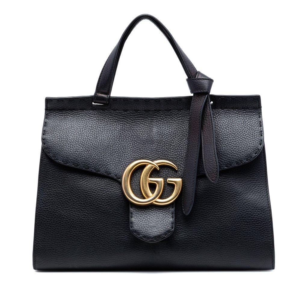 Gucci Small GG Marmont Grained Calfskin Top Handle Satchel