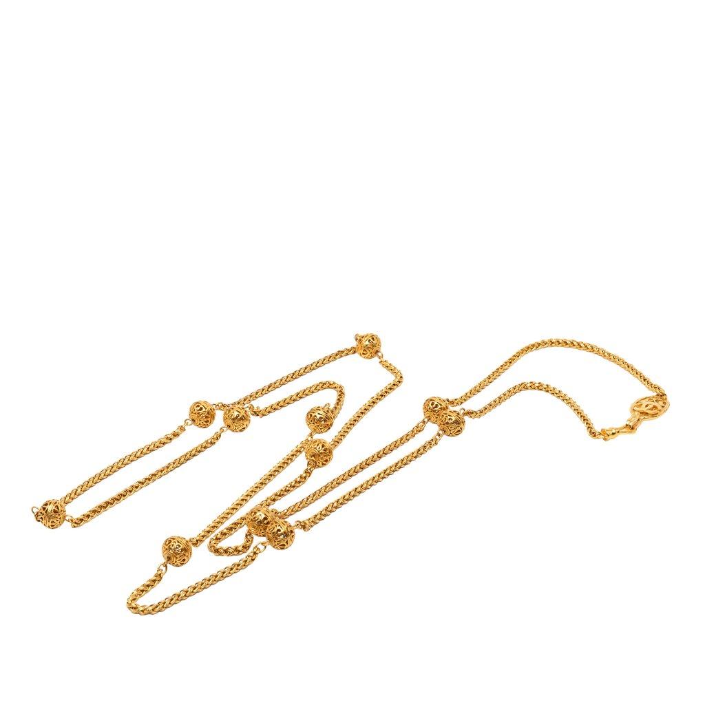 Chanel CC Gold Plated Filigree Balls Chain Long Necklace
