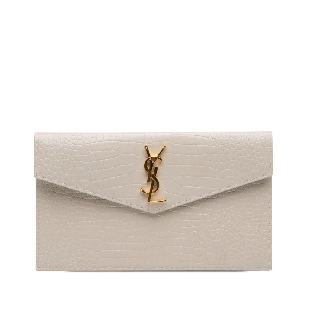 Saint Laurent Croc Embossed Leather Uptown Pouch