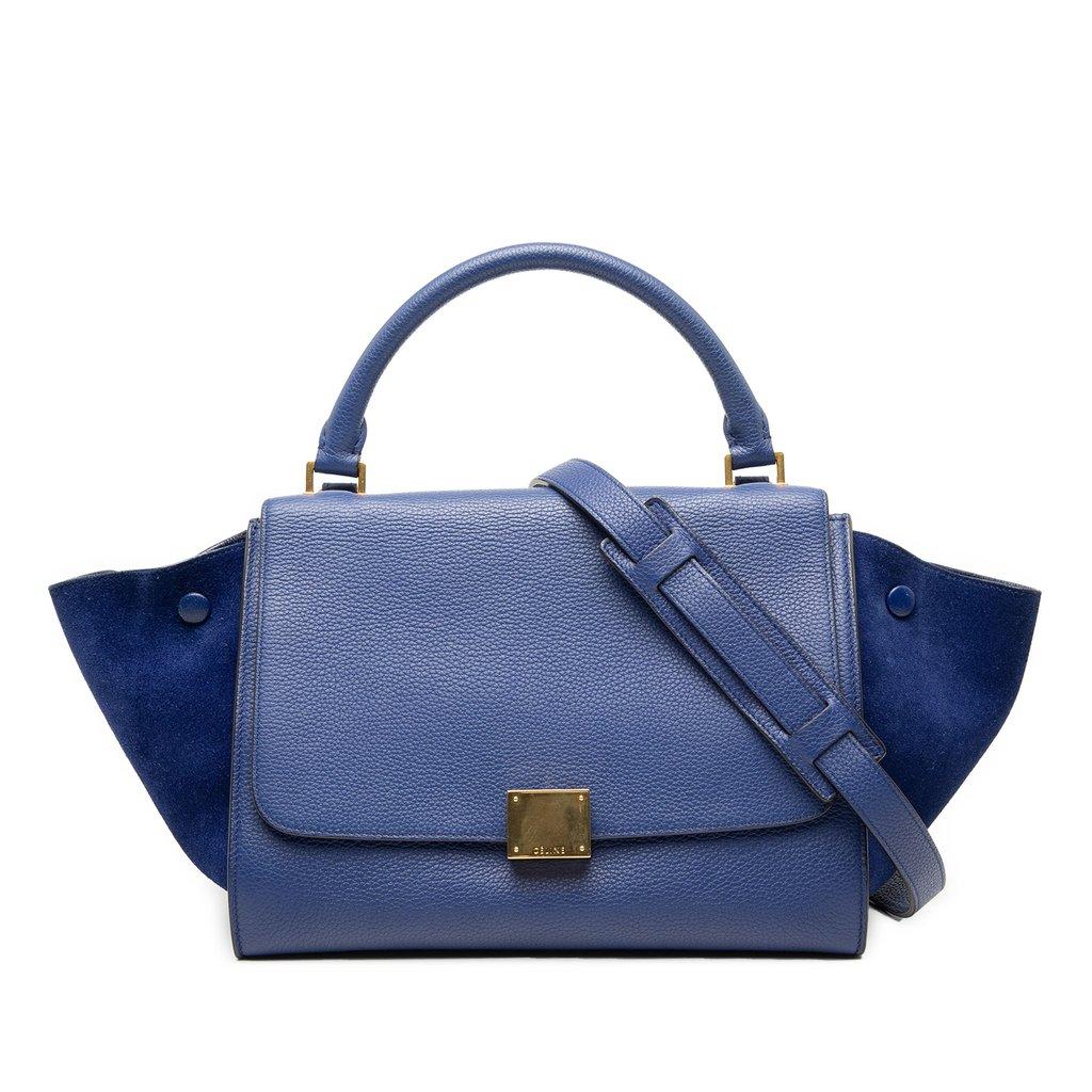 Celine Small Drummed Calfskin and Suede Trapeze Satchel