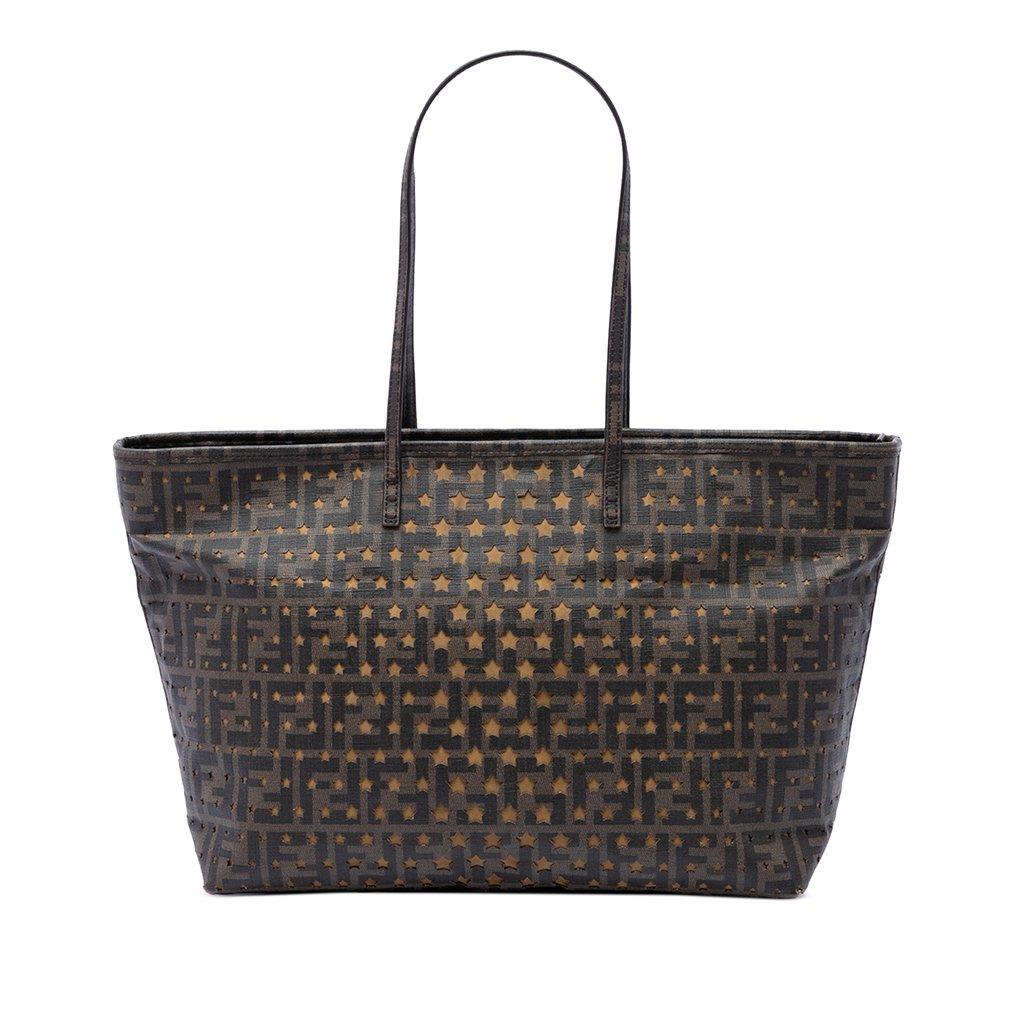 Fendi Medium Zucca Coated Canvas Laser Cut Star Roll Tote