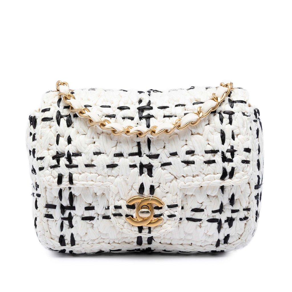 Chanel CC Mini Raffia Effect Tweed Flap
