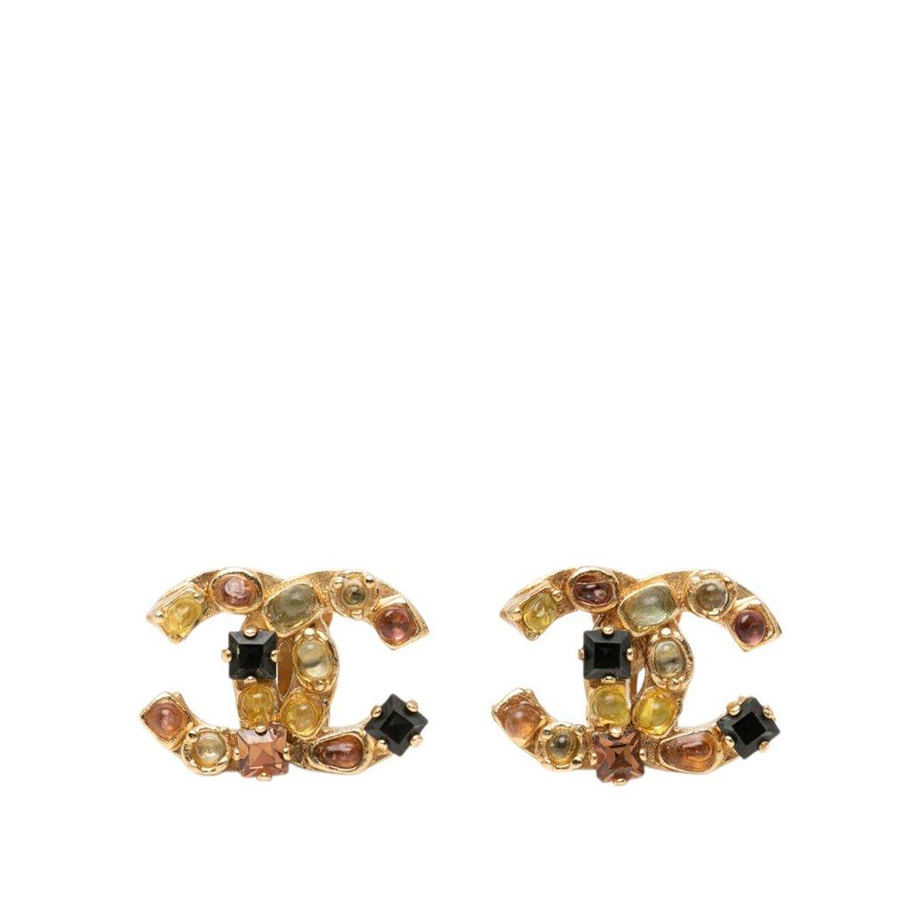 Chanel CC Gold Plated Gripoix Clip On Earrings