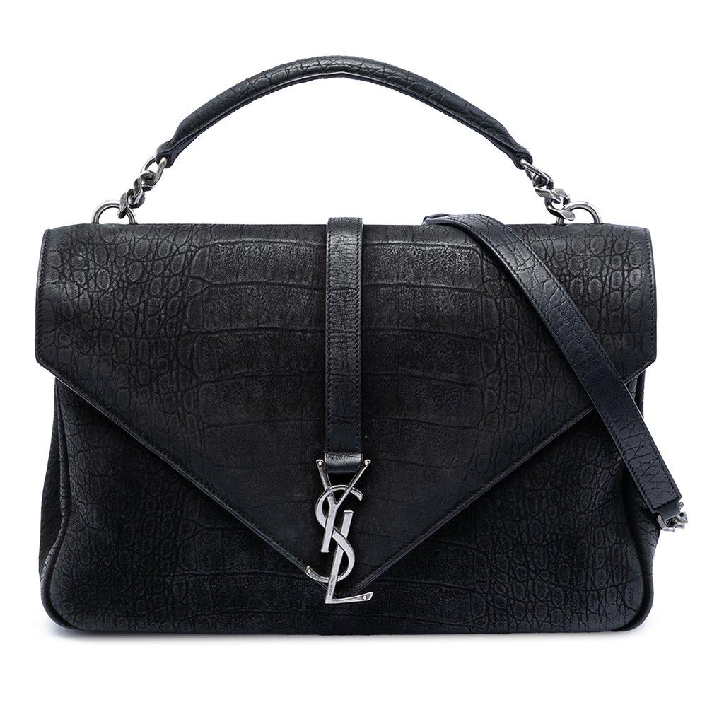 Saint Laurent Large Croc Embossed Nubuck Monogram College Satchel