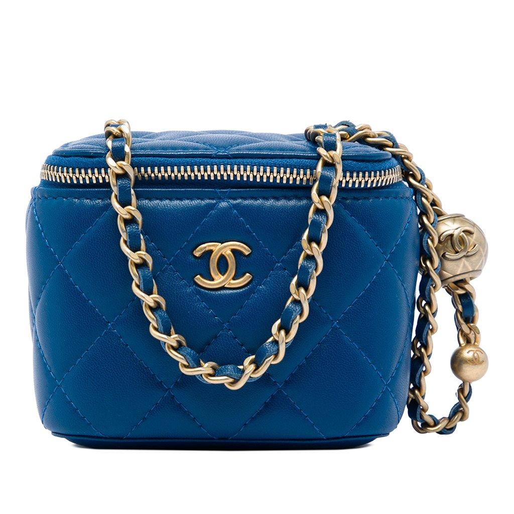 Chanel Mini Quilted Lambskin Pearl Crush Vanity Case With Chain