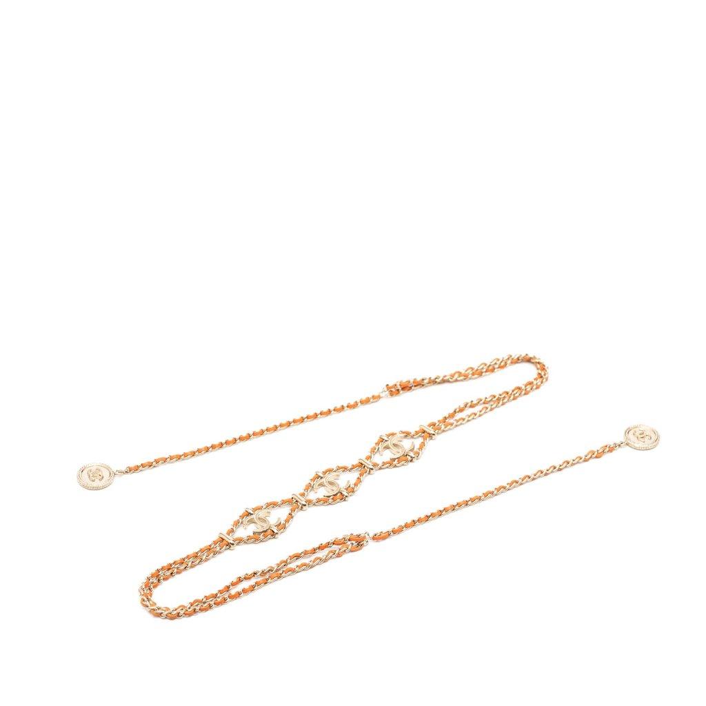 Chanel CC Gold Plated Leather Woven Wrap Choker Necklace