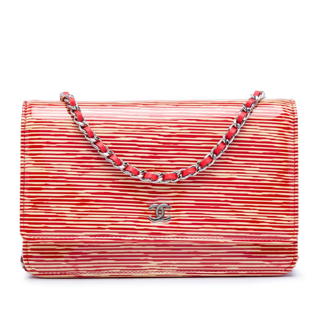 Chanel CC Striped Patent Wallet On Chain