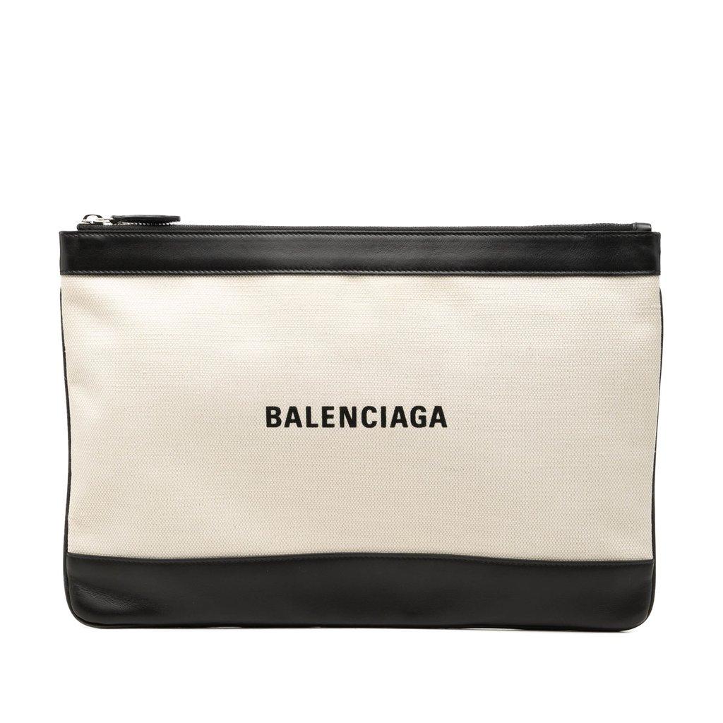 Balenciaga حقيبة يد قماشية زرقاء داكنة بمشبك، مقاس متوسط