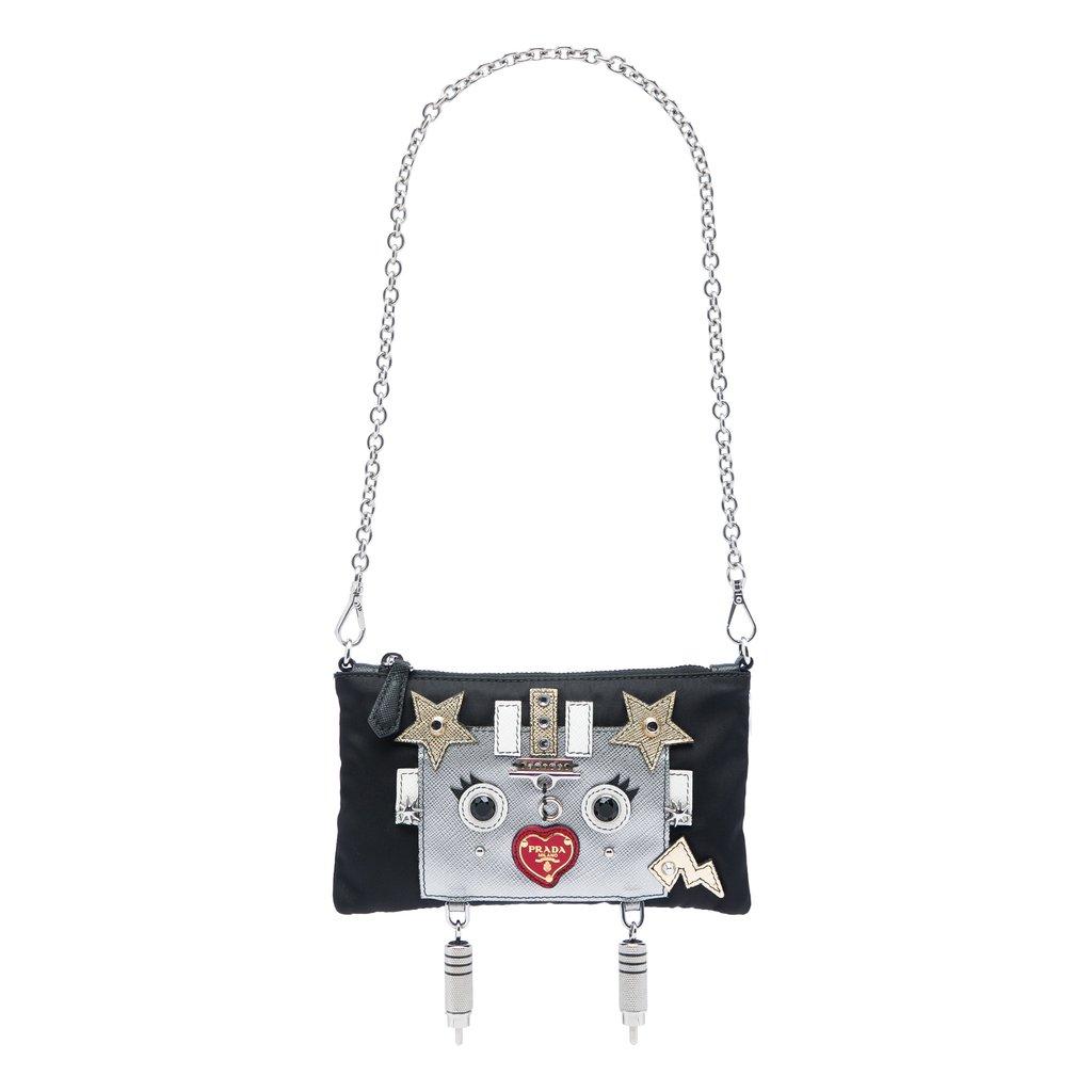 Prada Tessuto Saffiano Robot Chain Shoulder Bag