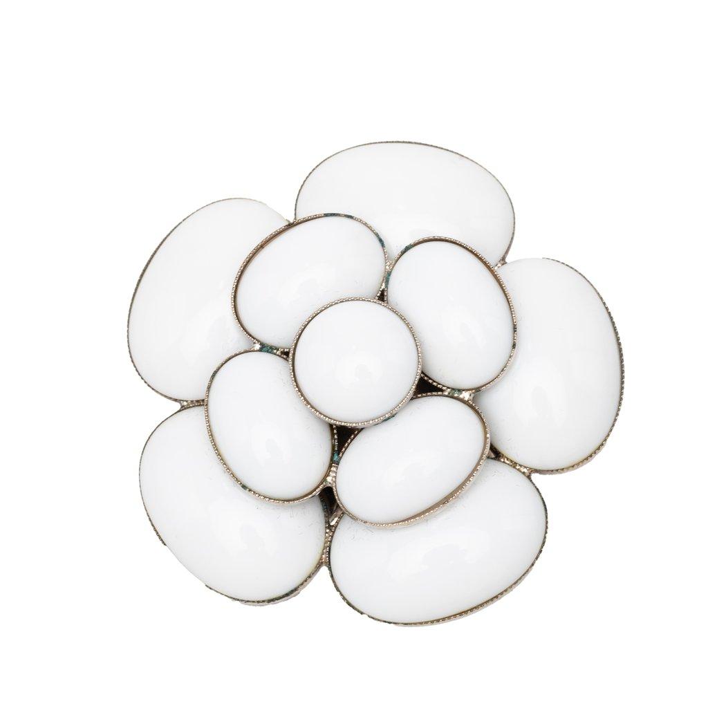 Chanel Silver Plated and Glass Camellia Brooch