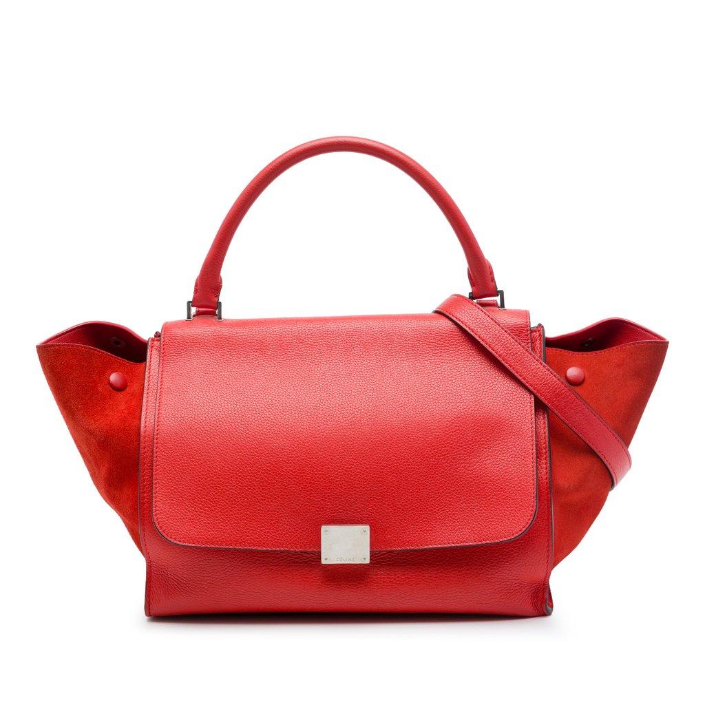 Celine Medium Drummed Calfskin and Suede Trapeze Satchel