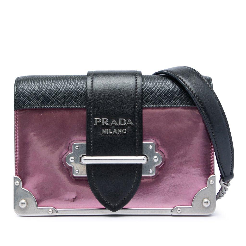 Prada حقيبة كاهييه من جلد العجل المعدني بحواف من سافيانو