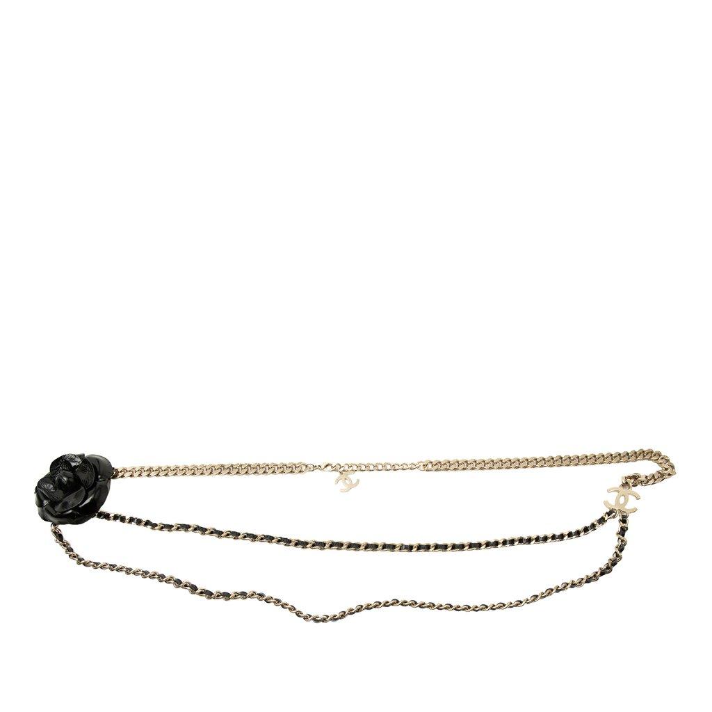Chanel Gold Plated and Lambskin Camellia Chain Belt
