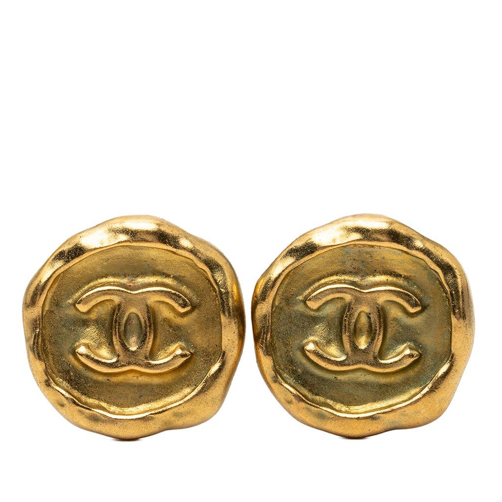 Chanel CC Gold Plated Round Clip On Earrings