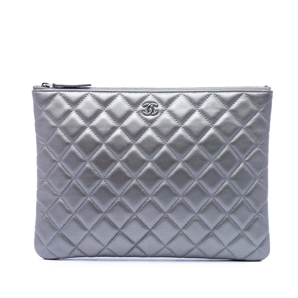 Chanel Medium Quilted Metallic Lambskin O Case Clutch