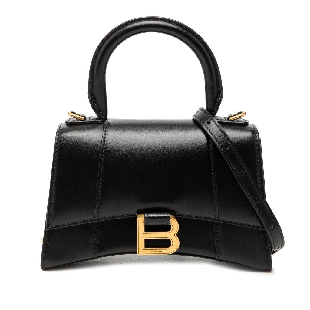 Balenciaga حقيبة صغيرة لامعة من جلد العجل على شكل ساعة رملية بمقبض علوي