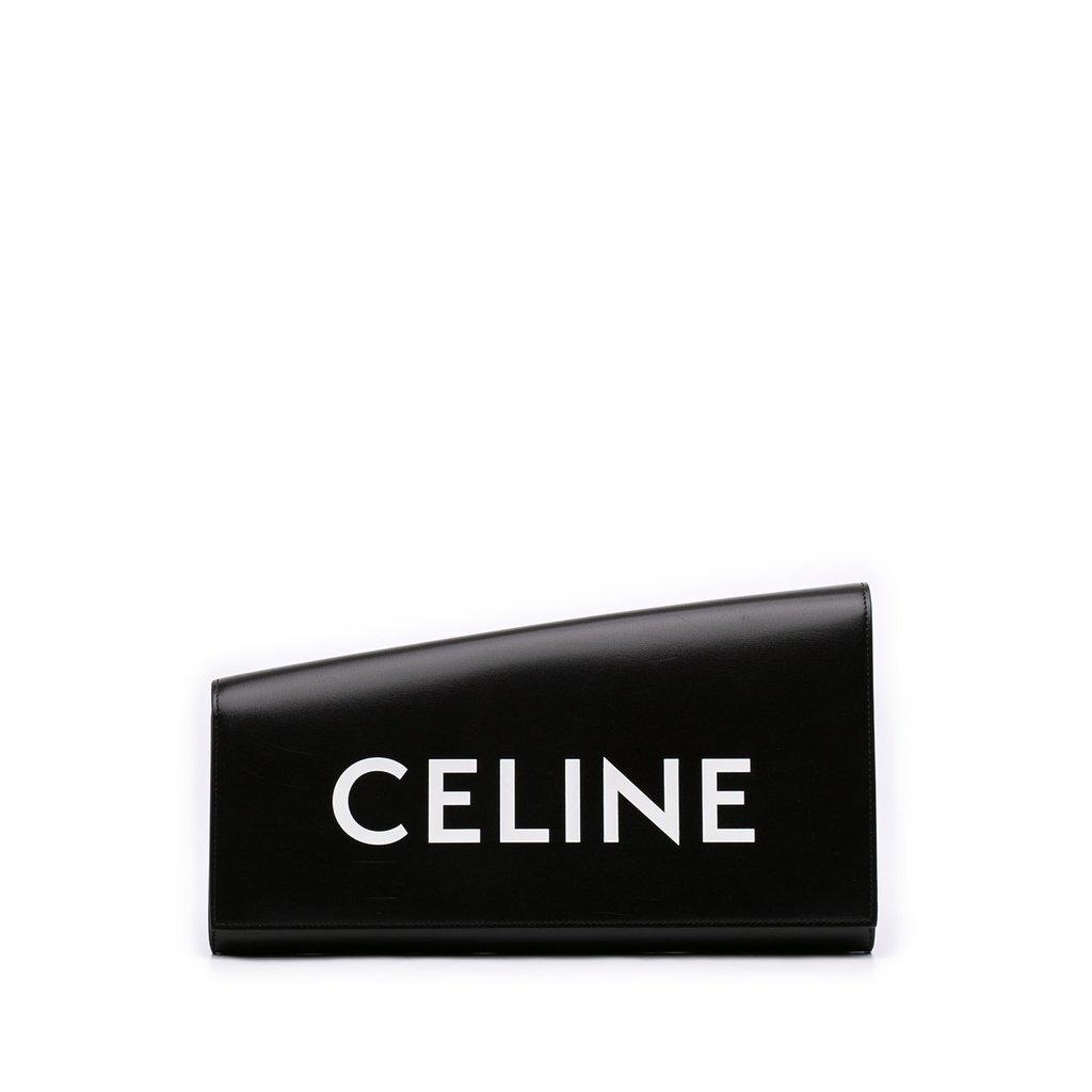 Celine Leather Asymmetric Logo Clutch