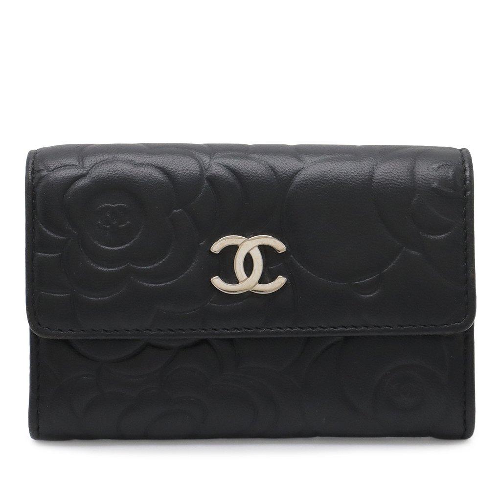 Chanel CC Embossed Leather Camellia Card Holder