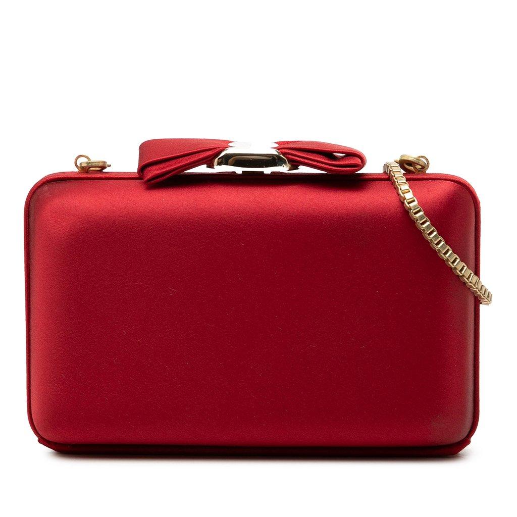 Ferragamo Satin Vara Bow Evening Clutch on Chain