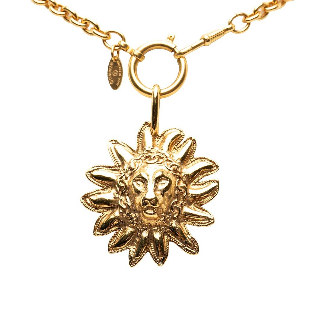 Chanel CC Gold Plated Leo Lion Sun Medallion Pendant Necklace