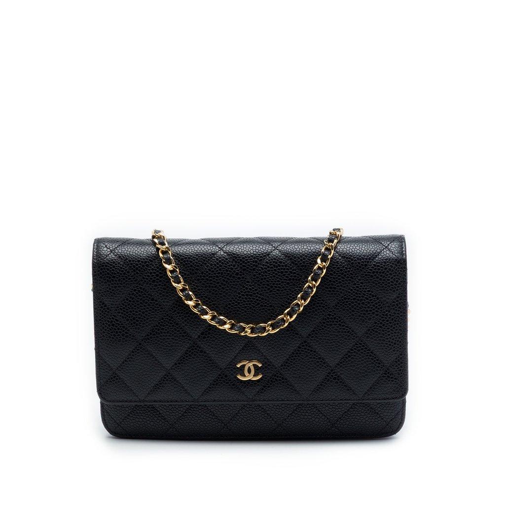 Chanel محفظة CC مبطنة بجلد الكافيار مع سلسلة