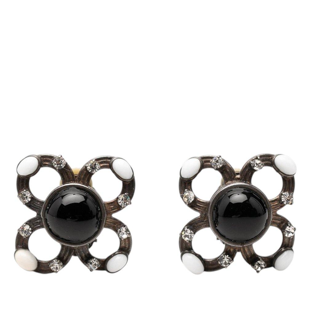 Chanel Brass Cabochon Enamel Strass Clip On Earrings