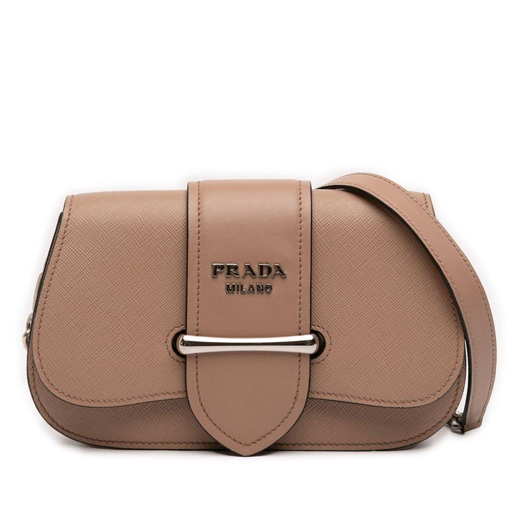 Prada حقيبة كروسبودي من جلد سافيانو وجلد العجل سيتي كالف سيدوني
