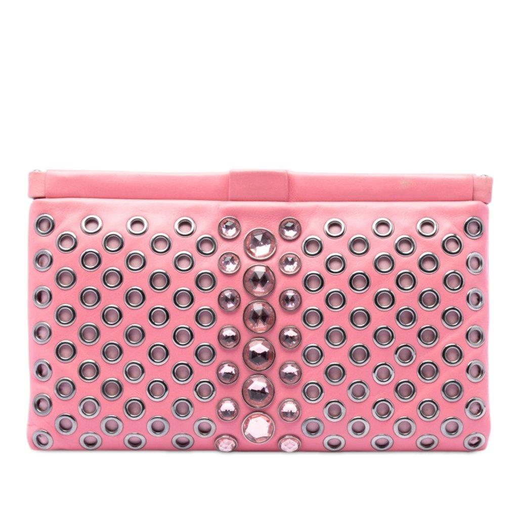 Miu Miu Nappa Grommet Crystal Embellished Clutch