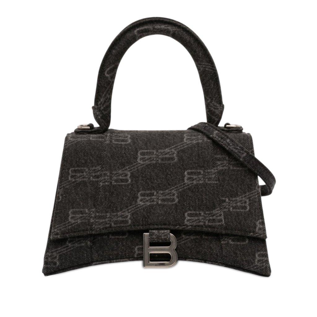 Balenciaga Small BB Monogram Denim Hourglass Top Handle Bag