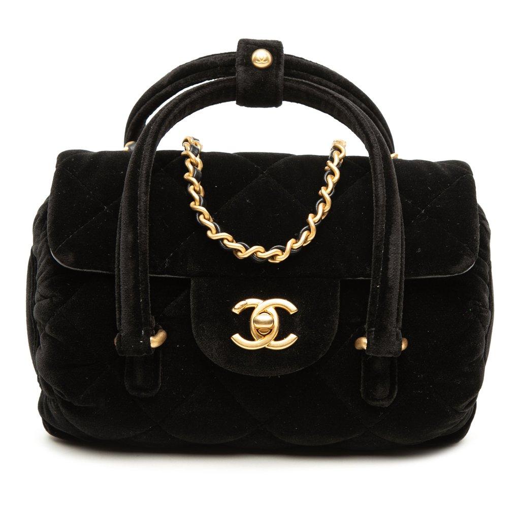 Chanel Mini Quilted Velvet Top Handle Flap