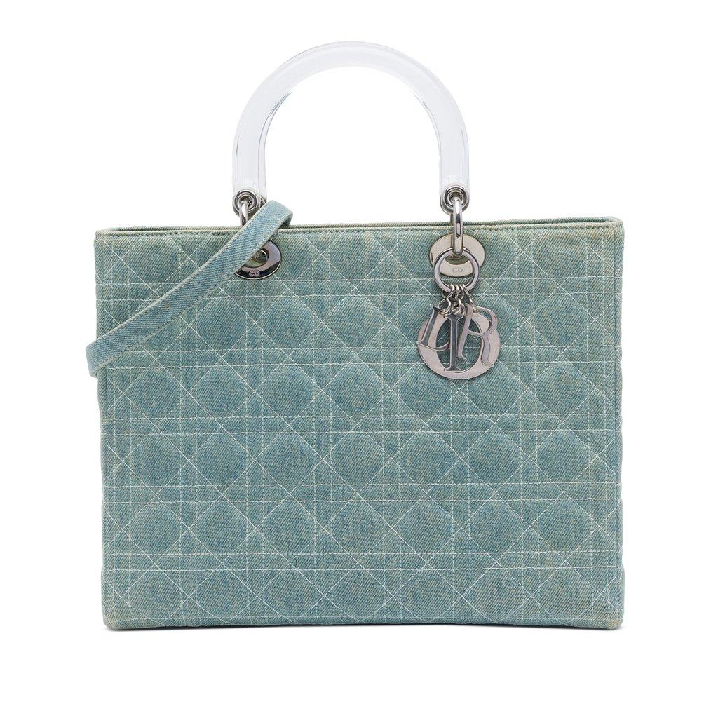 Dior Large Denim Cannage Acrylic Handles Lady Dior
