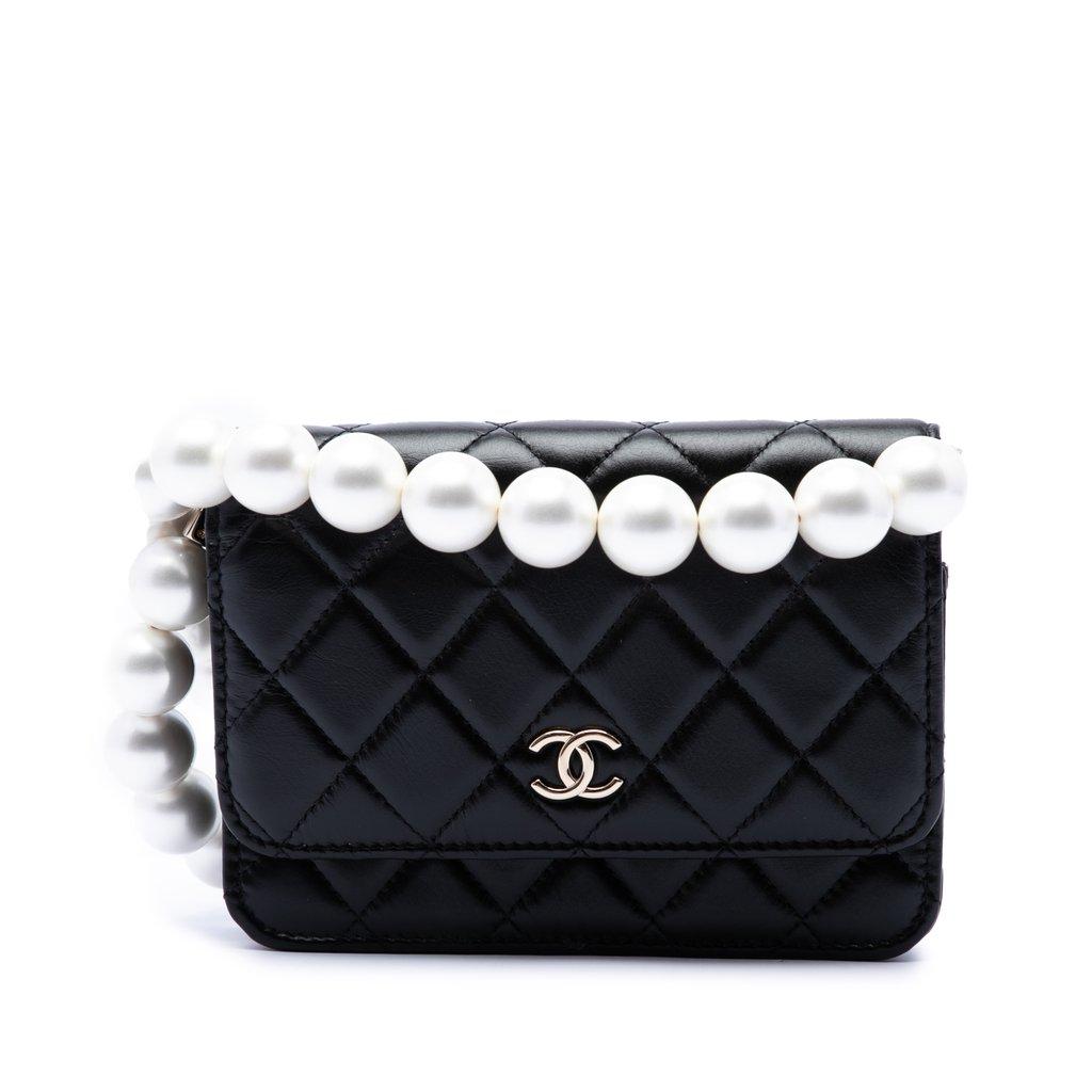 Chanel CC Quilted Calfskin Maxi Pearls Wallet on Chain