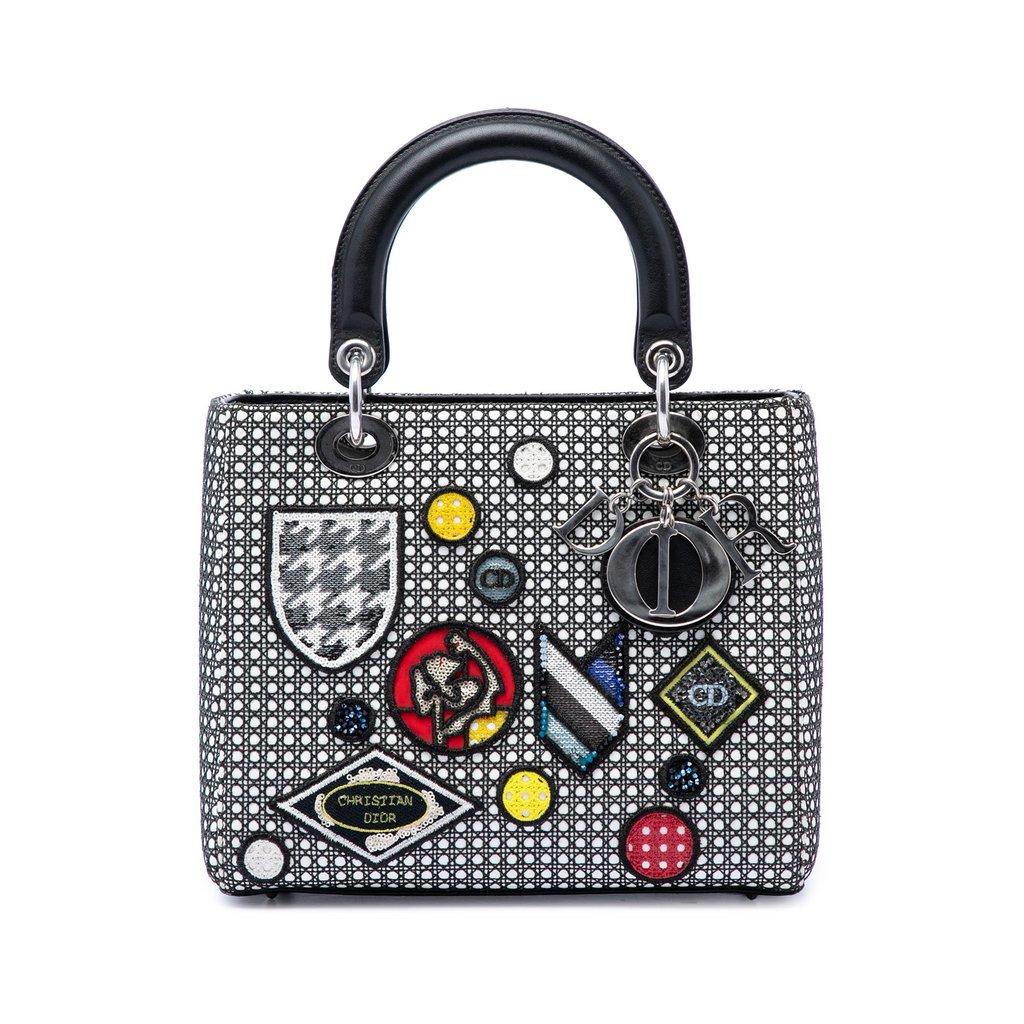 Dior Medium Calfskin Mesh Microcannage Patches Lady Dior