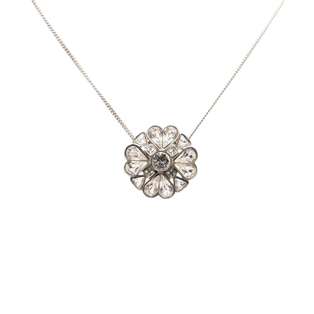 Chanel CC Brass Strass Clover Pendant Necklace