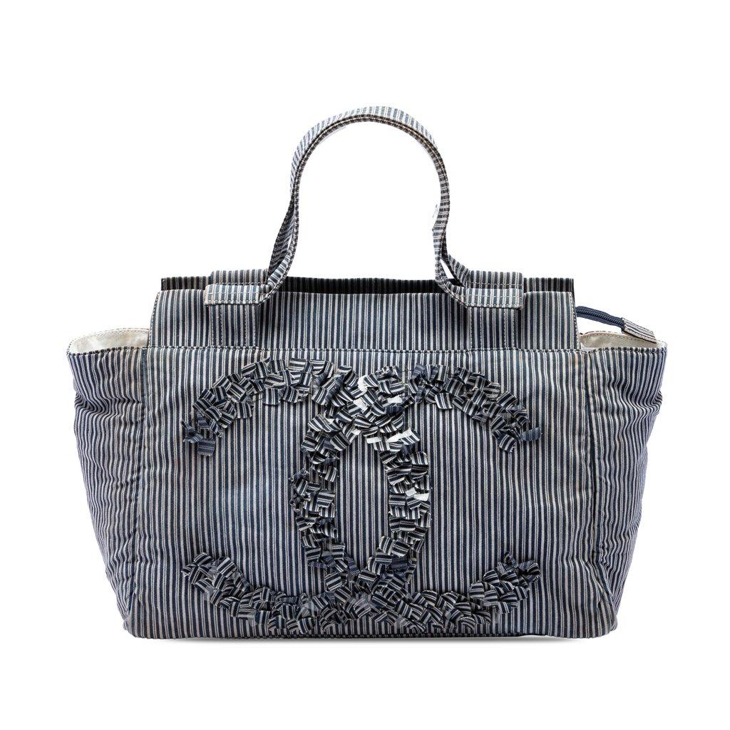 Chanel CC Striped Canvas Shopper Tote