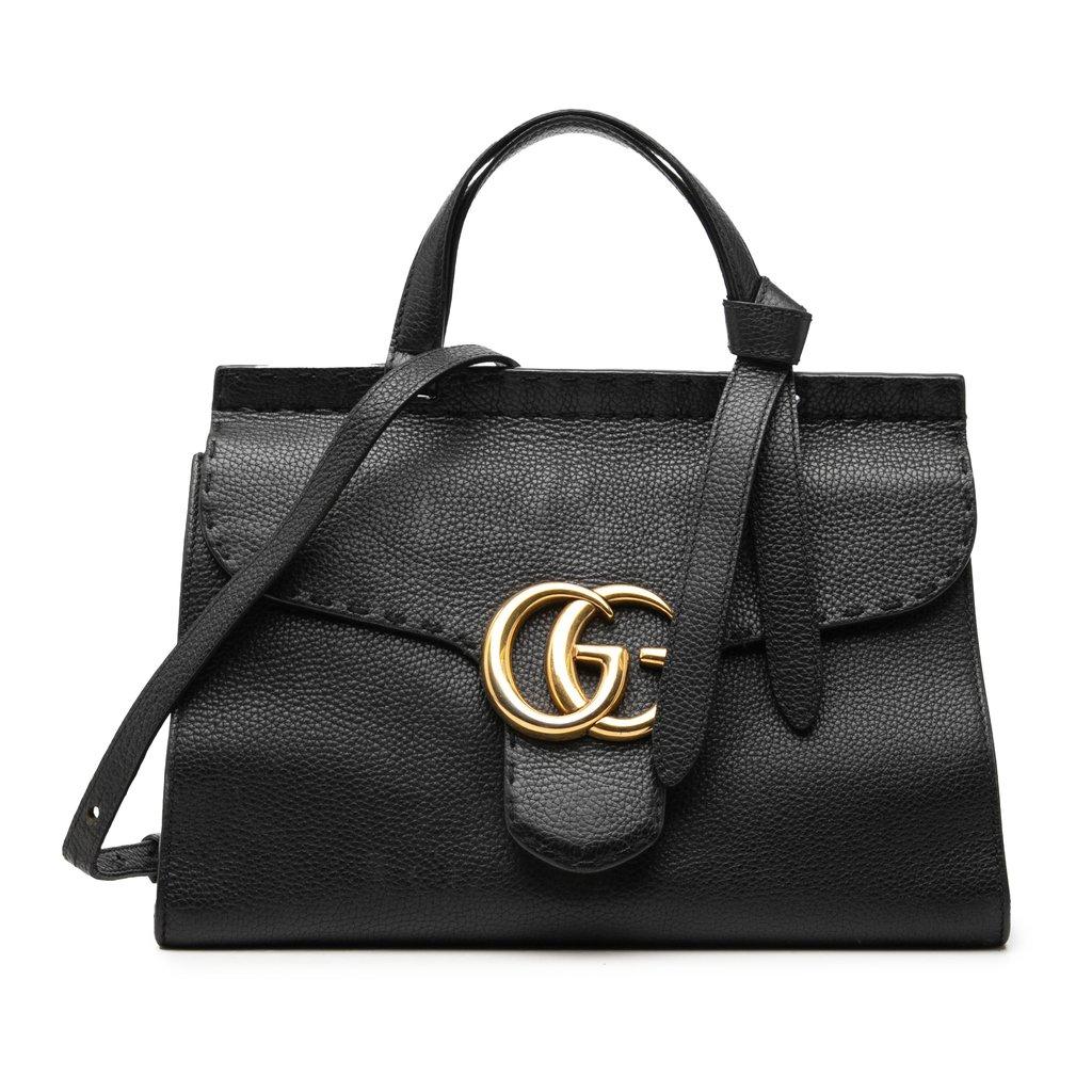 Gucci Small GG Marmont Grained Calfskin Top Handle Satchel